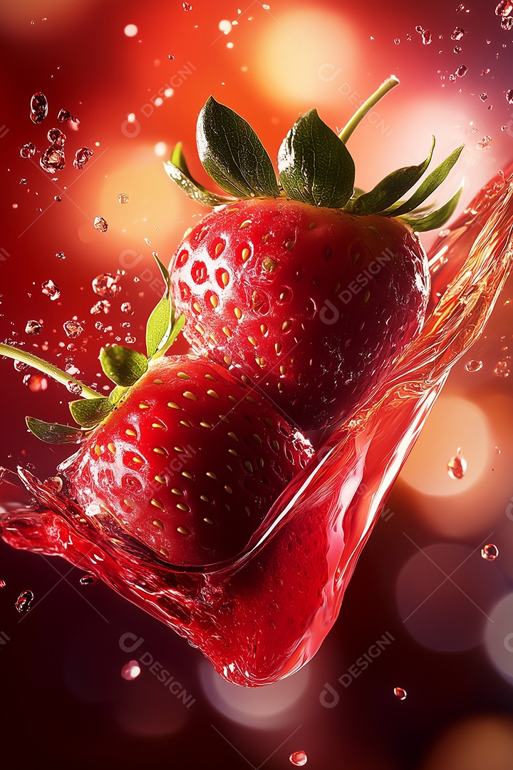 Lindos morangos caindo sobre fundo isolado