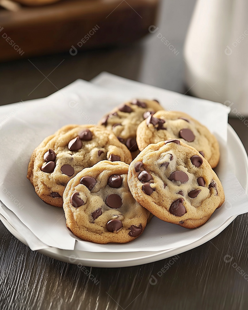 Belos cookies em prato sobre mesa de madeira