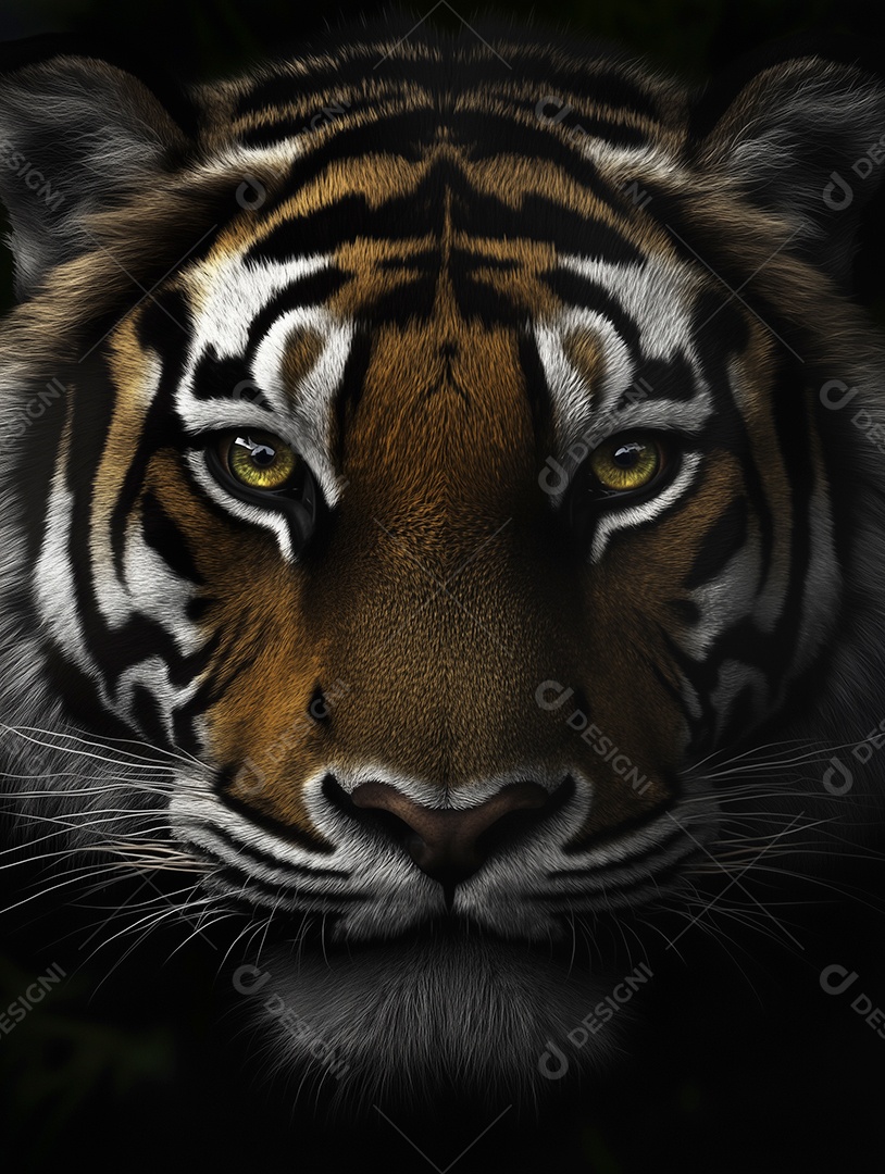 Linda visão aproximada da face de um tigre sobre fundo isolado