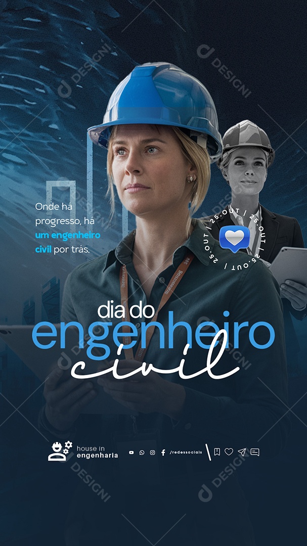 Story Dia do Engenheiro Civil 25 de Outubro Onde Há Progresso Social Media PSD Editável