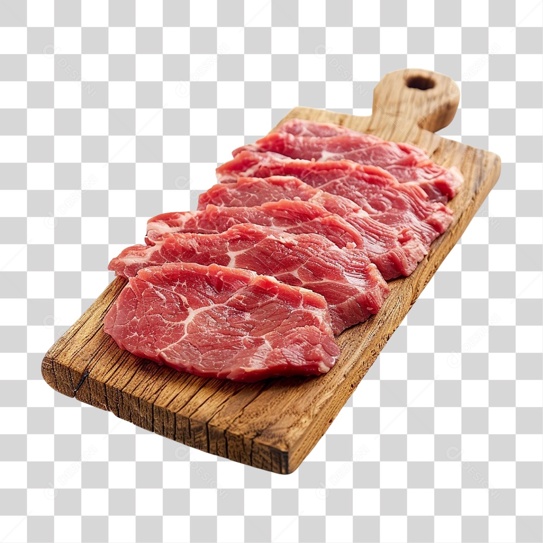 Tábua de Madeira com Pedaços de Carne e Temperos PNG Transparente