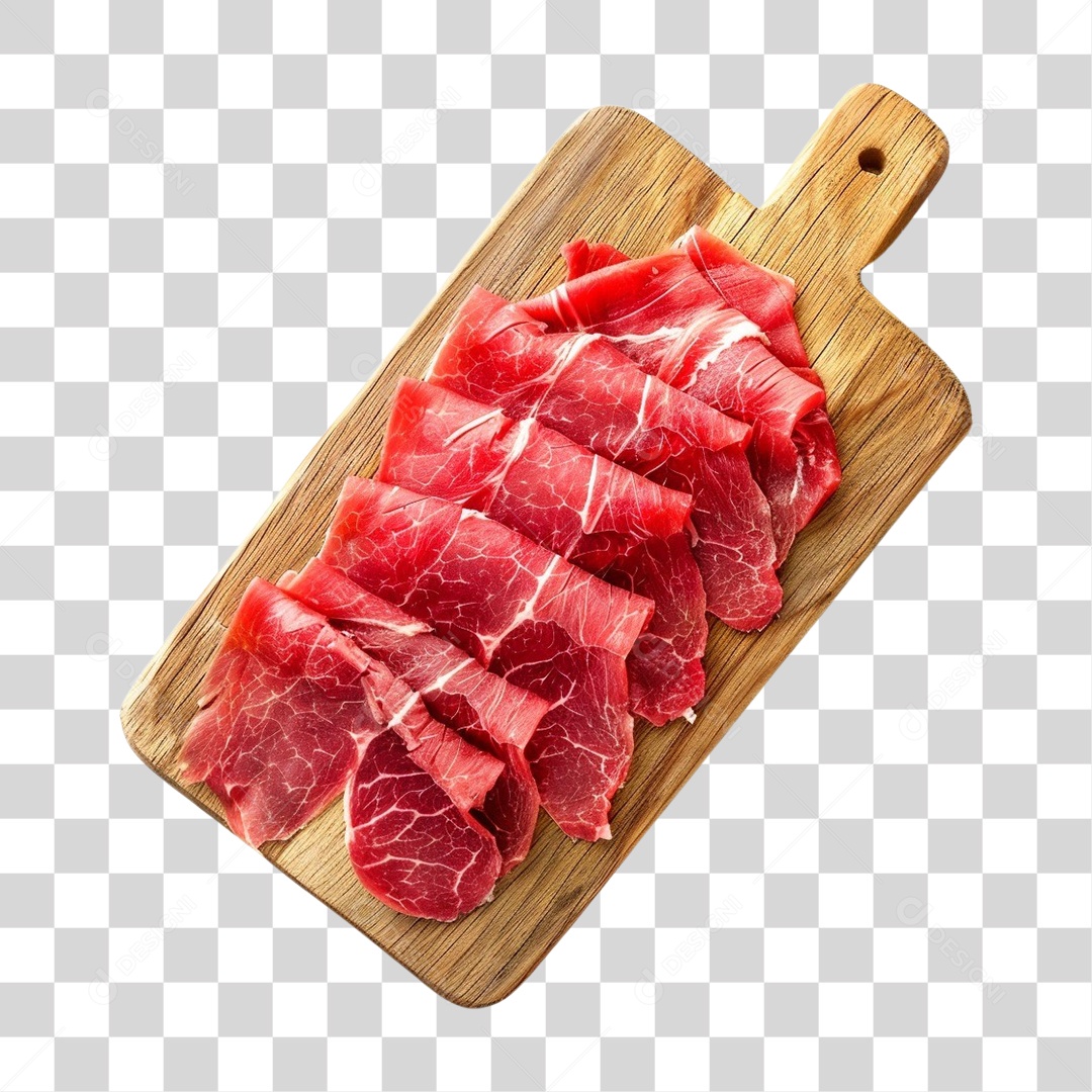 Tábua de Madeira com Pedaços de Carne e Temperos PNG Transparente