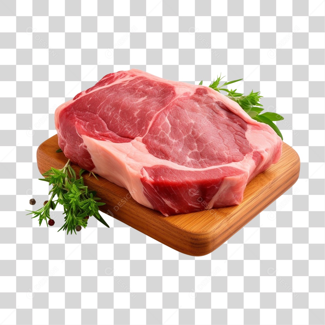 Tábua de Madeira com Pedaços de Carne e Temperos PNG Transparente