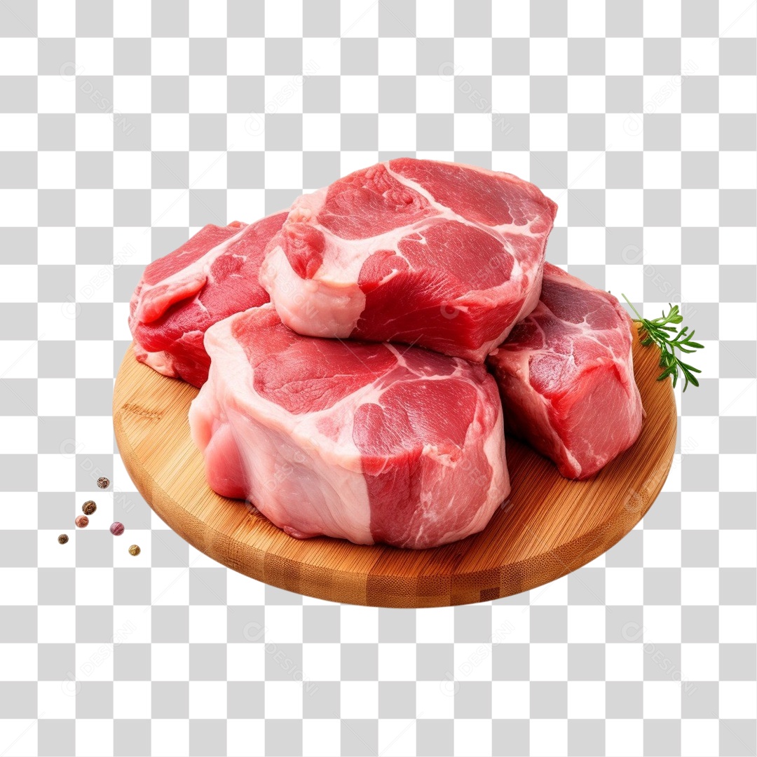 Tábua de Madeira com Pedaços de Carne e Temperos PNG Transparente