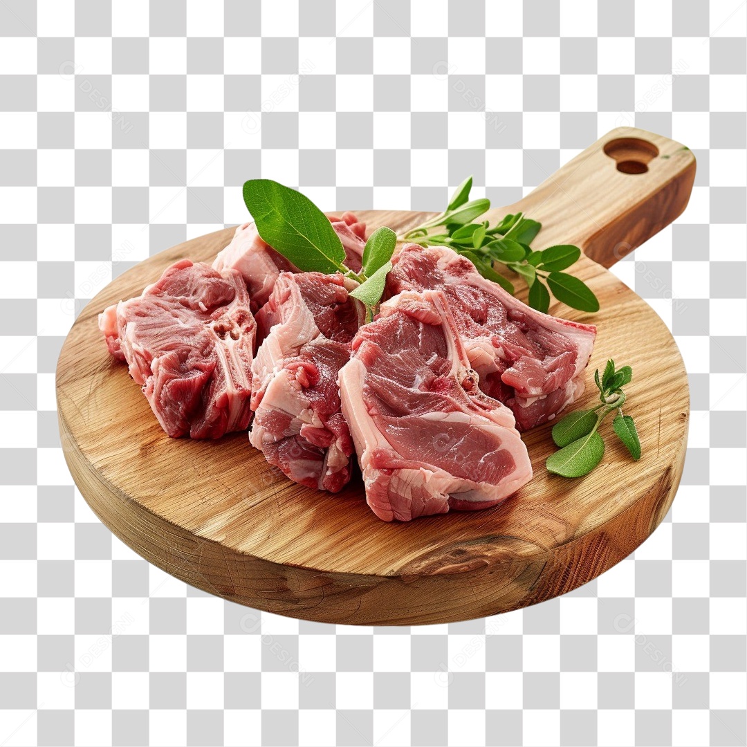 Tábua de Madeira com Pedaços de Carne e Temperos PNG Transparente