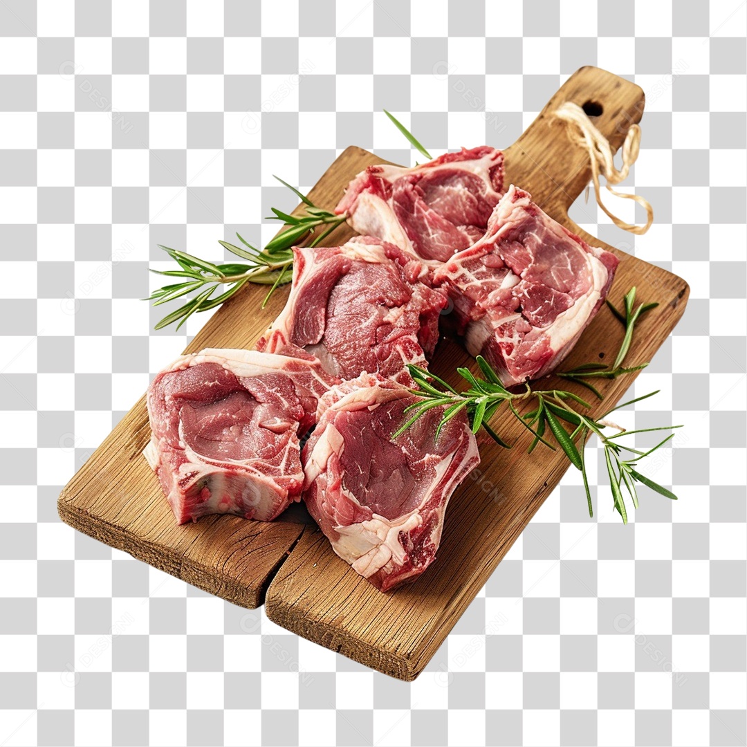 Tábua de Madeira com Pedaços de Carne e Temperos PNG Transparente