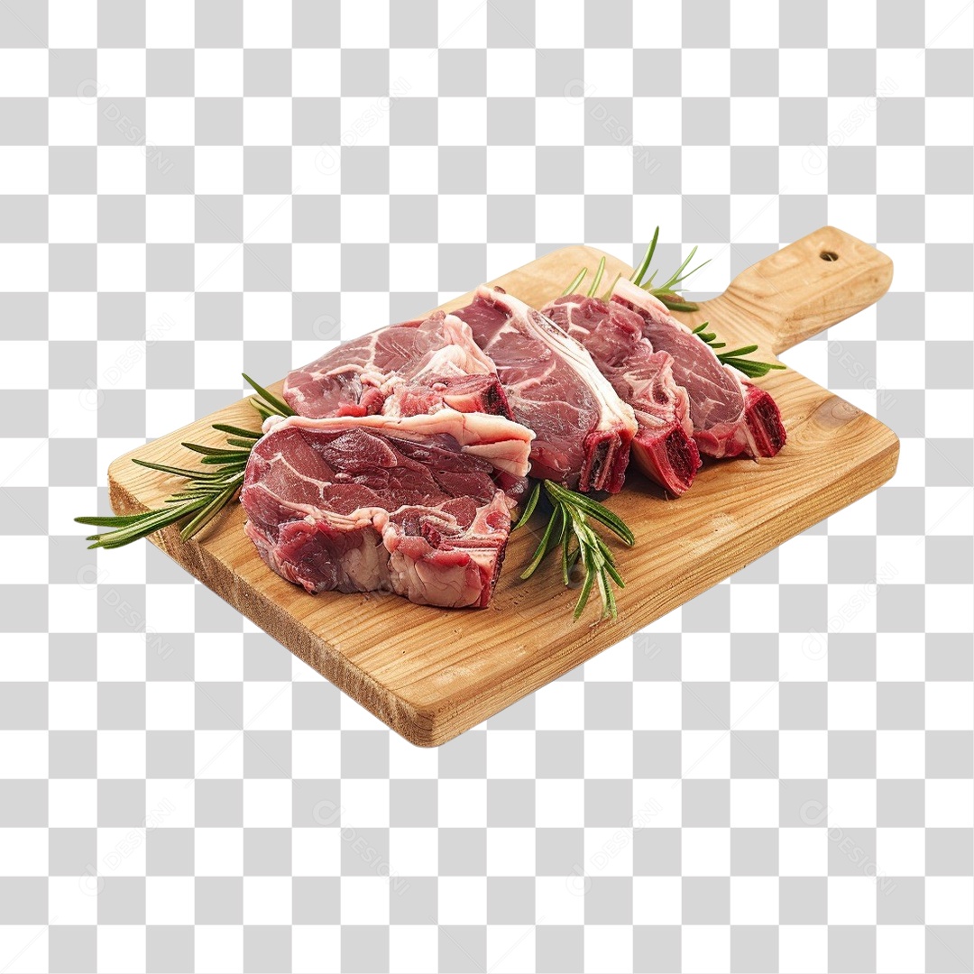 Tábua de Madeira com Pedaços de Carne e Temperos PNG Transparente