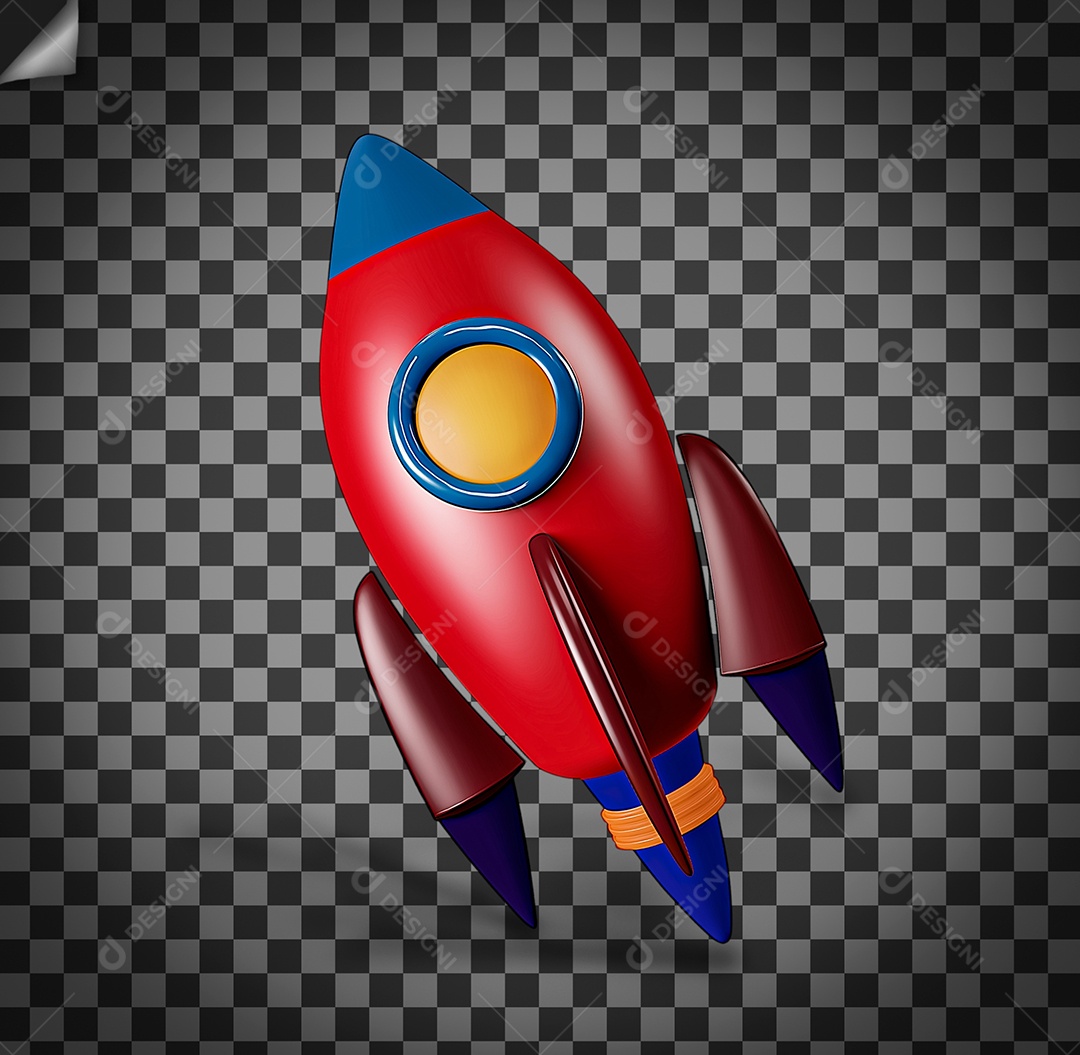 Foguete Vermelho e Azul Elemento 3D PSD Editávvel