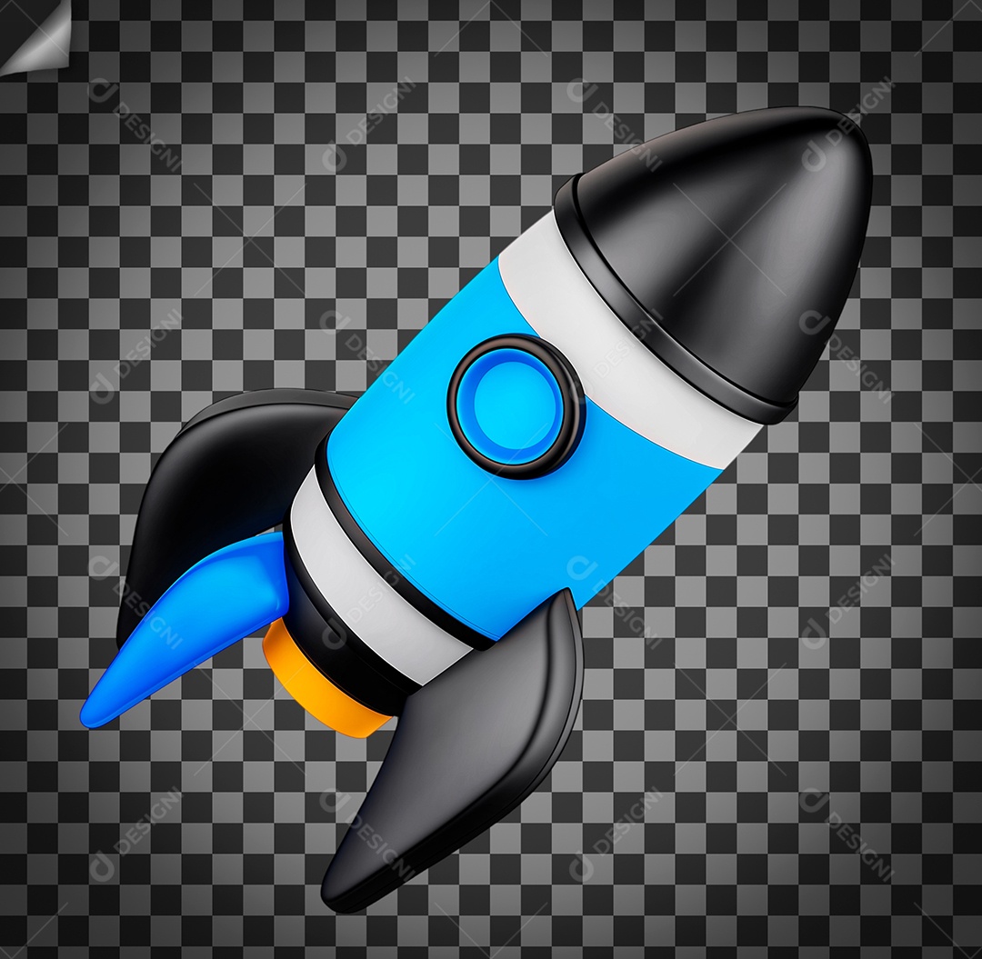Foguete Branco Azul e Laranja Elemento 3D Para Composição PSD