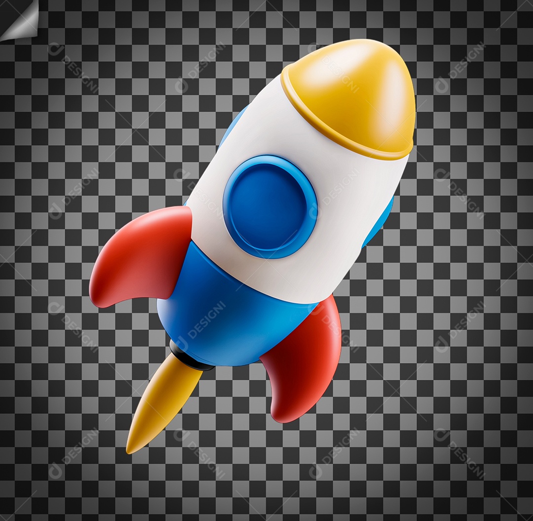 Foguete Branco Azul Amarelo e Vermelho Elemento 3D Para Composição PSD