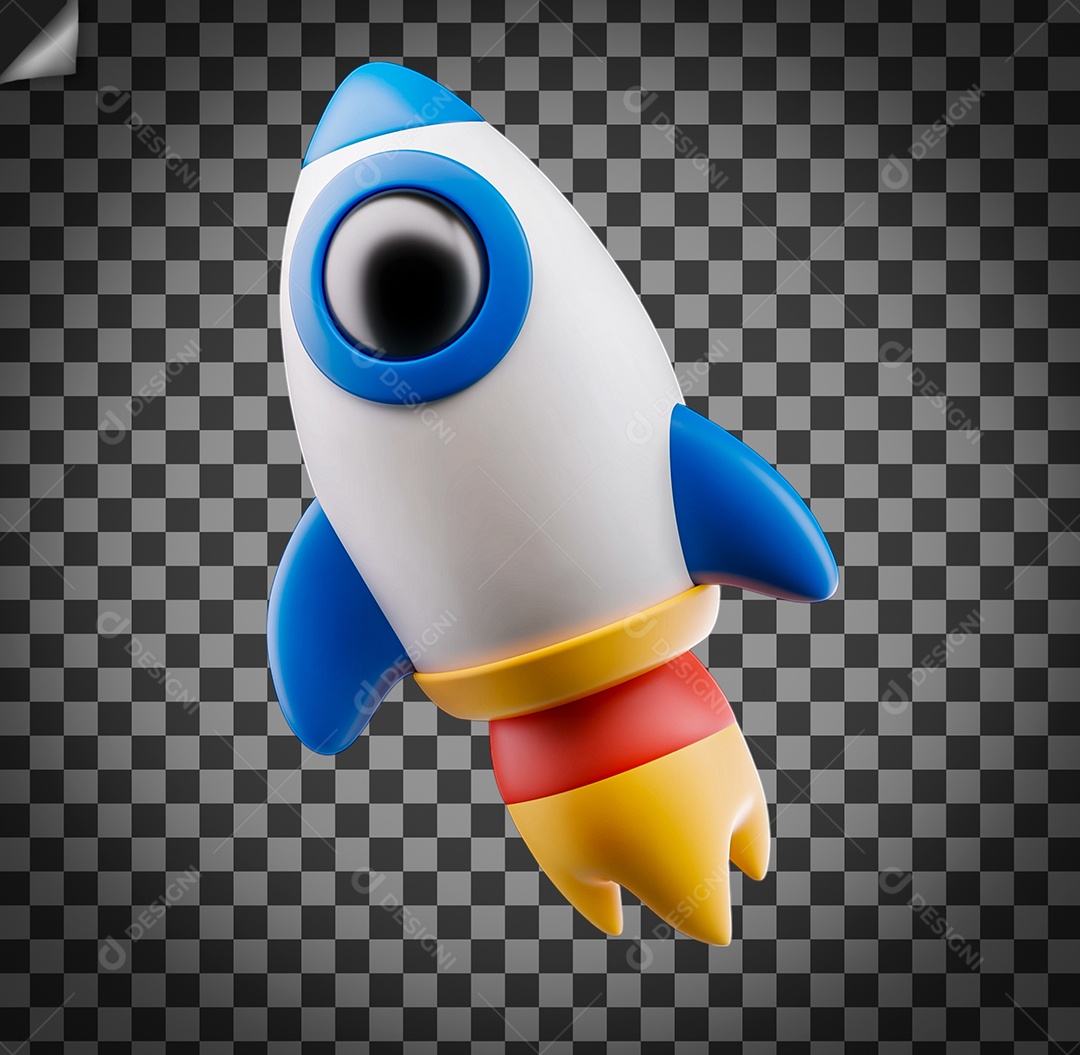 Foguete Branco Azul Amarelo e Vermelho Elemento 3D Para Composição PSD