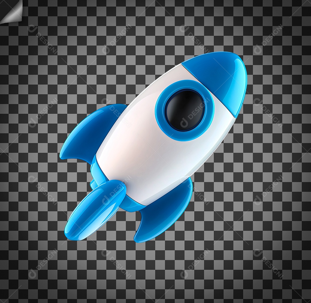 Foguete Branco e Azul Elemento 3D PSD Editávvel