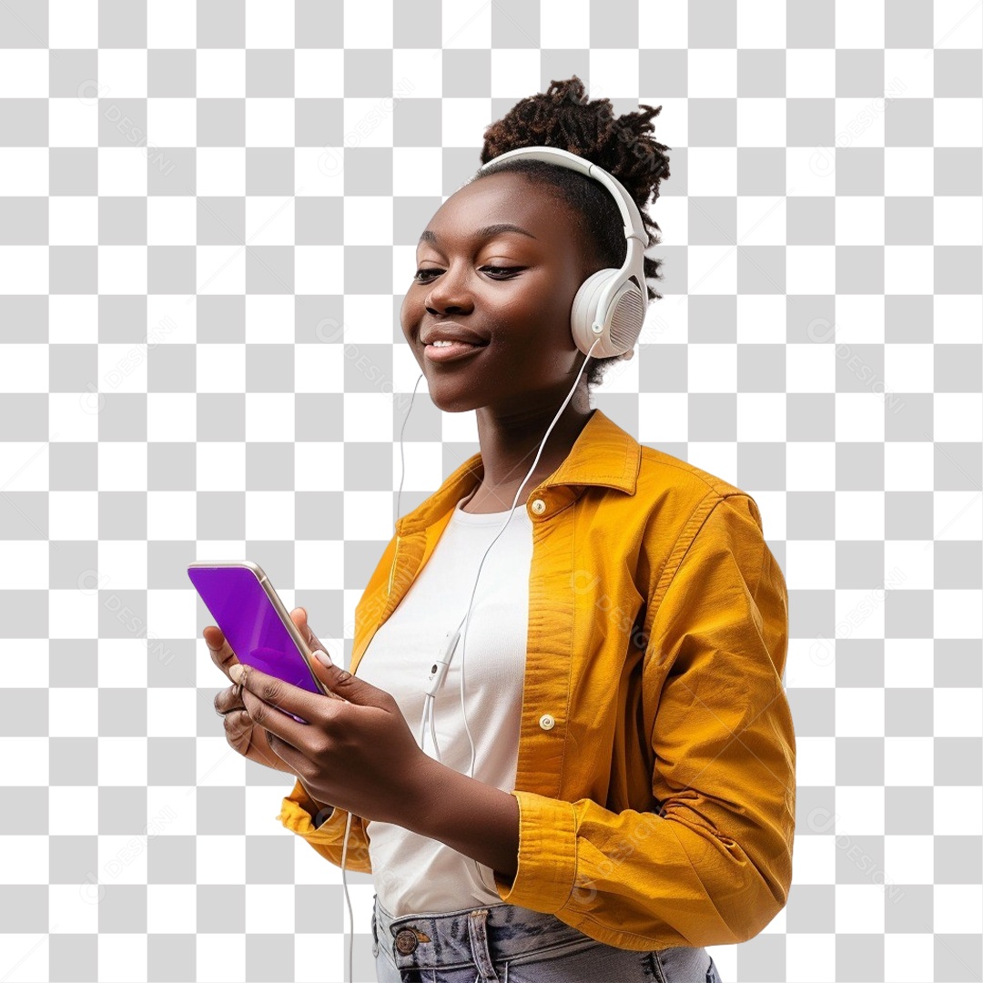 Jovem Mulher Ouvindo Música PNG Transparente