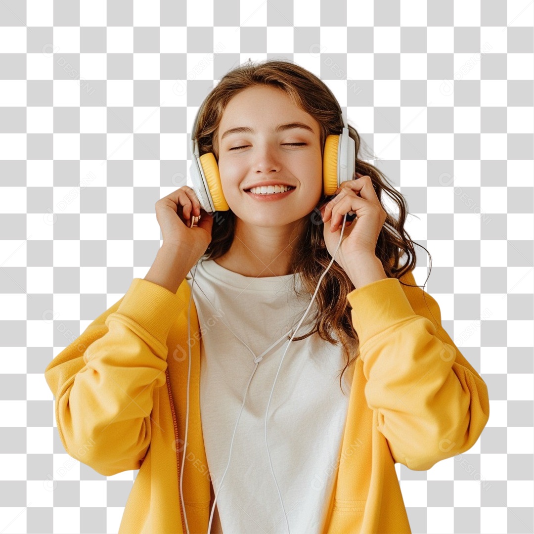 Jovem Mulher Ouvindo Música PNG Transparente