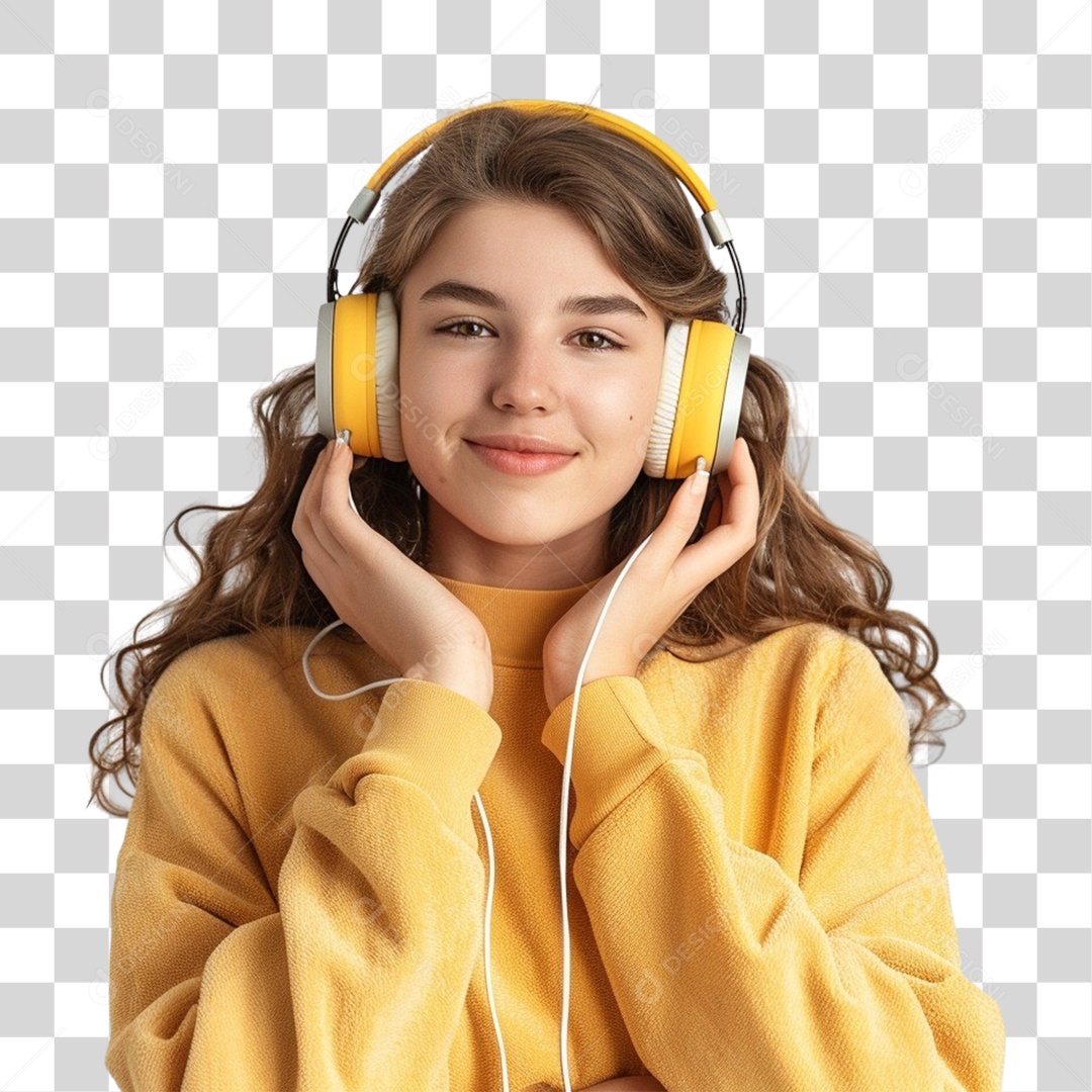 Jovem Mulher Ouvindo Música PNG Transparente