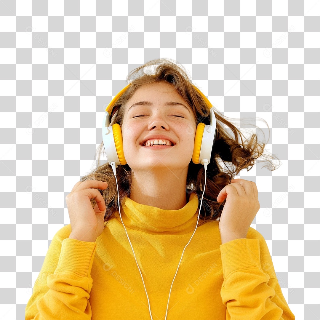 Jovem Mulher Ouvindo Música PNG Transparente