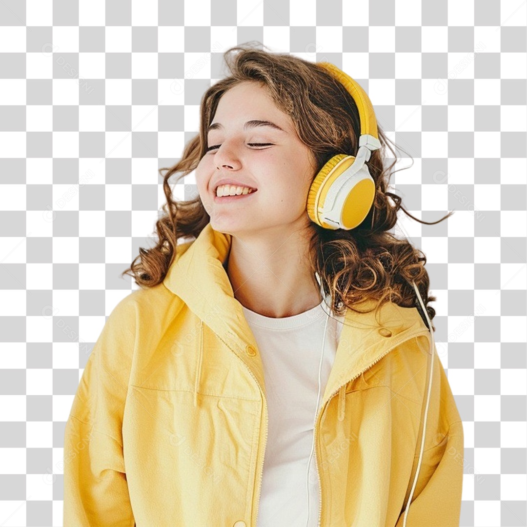 Jovem Mulher Ouvindo Música PNG Transparente