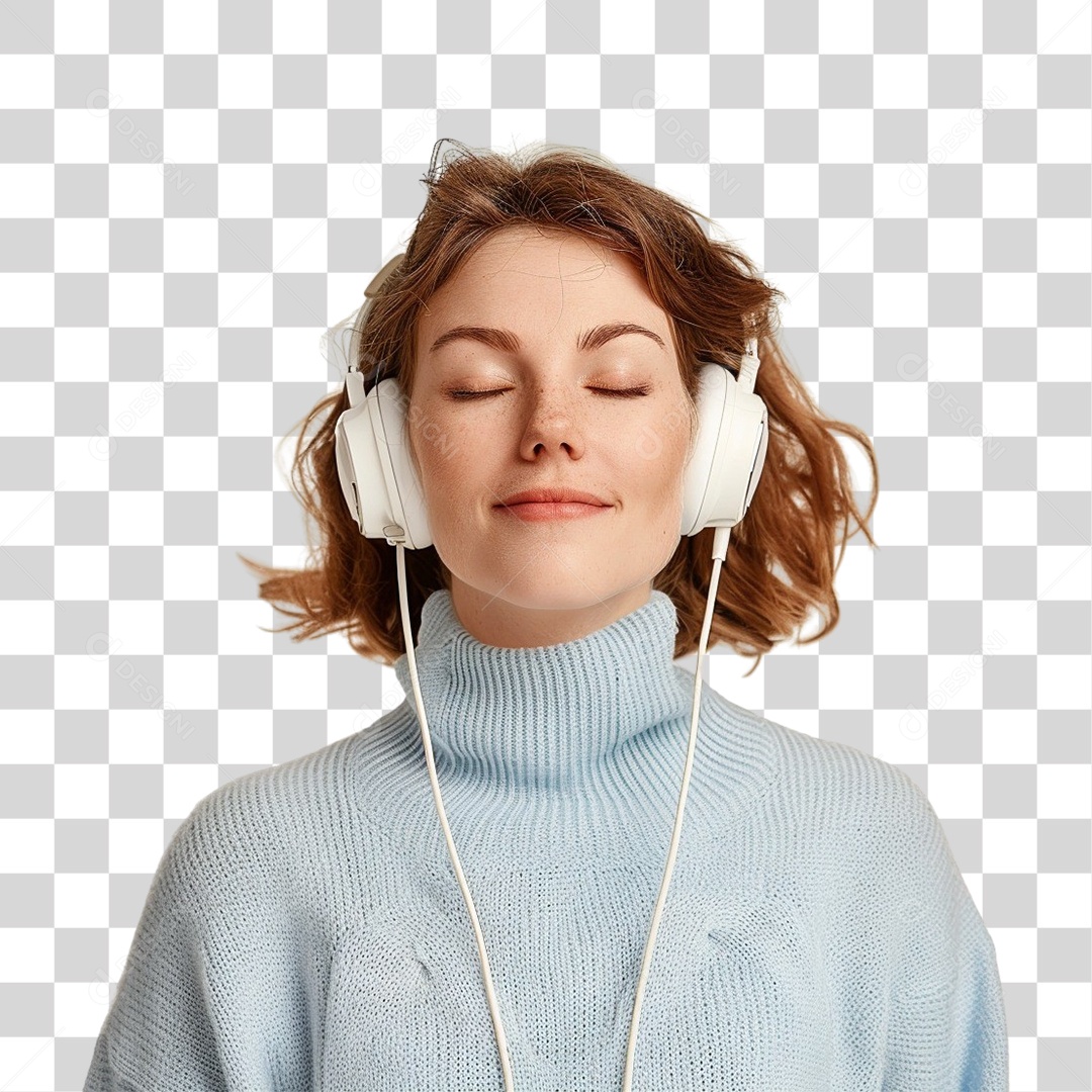 Jovem Mulher Ouvindo Música PNG Transparente