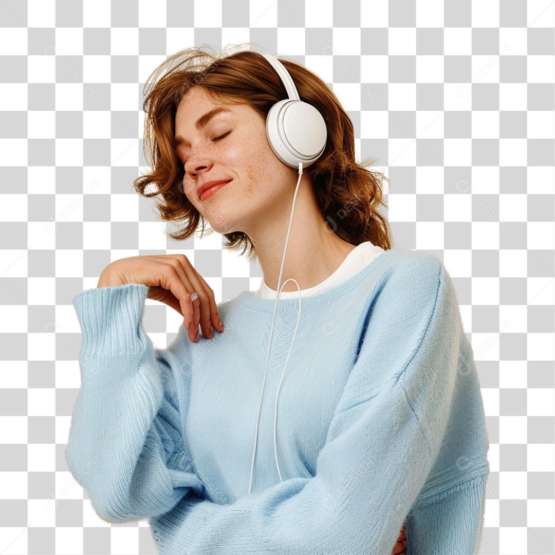 Jovem Mulher Ouvindo Música PNG Transparente