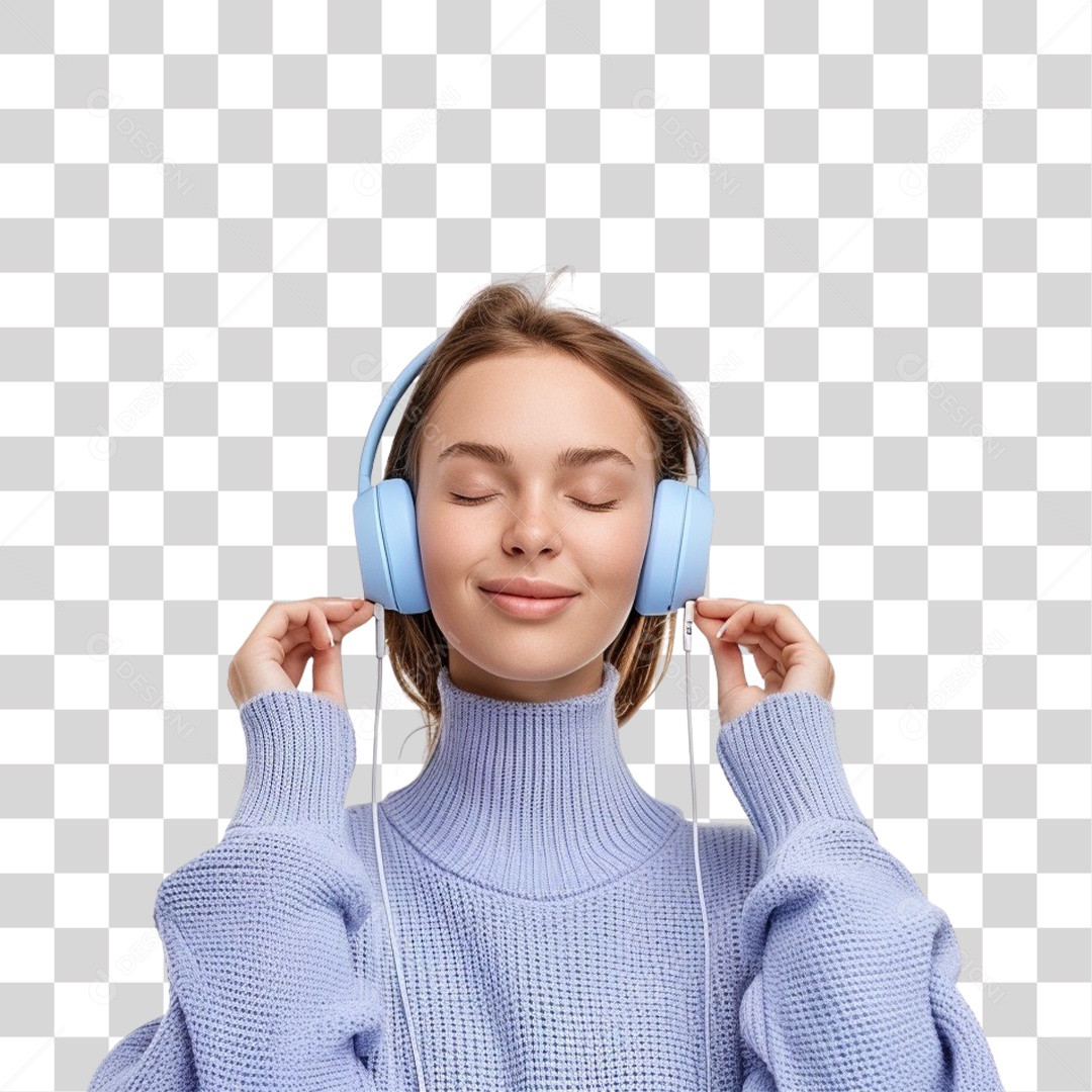 Jovem Mulher Ouvindo Música PNG Transparente