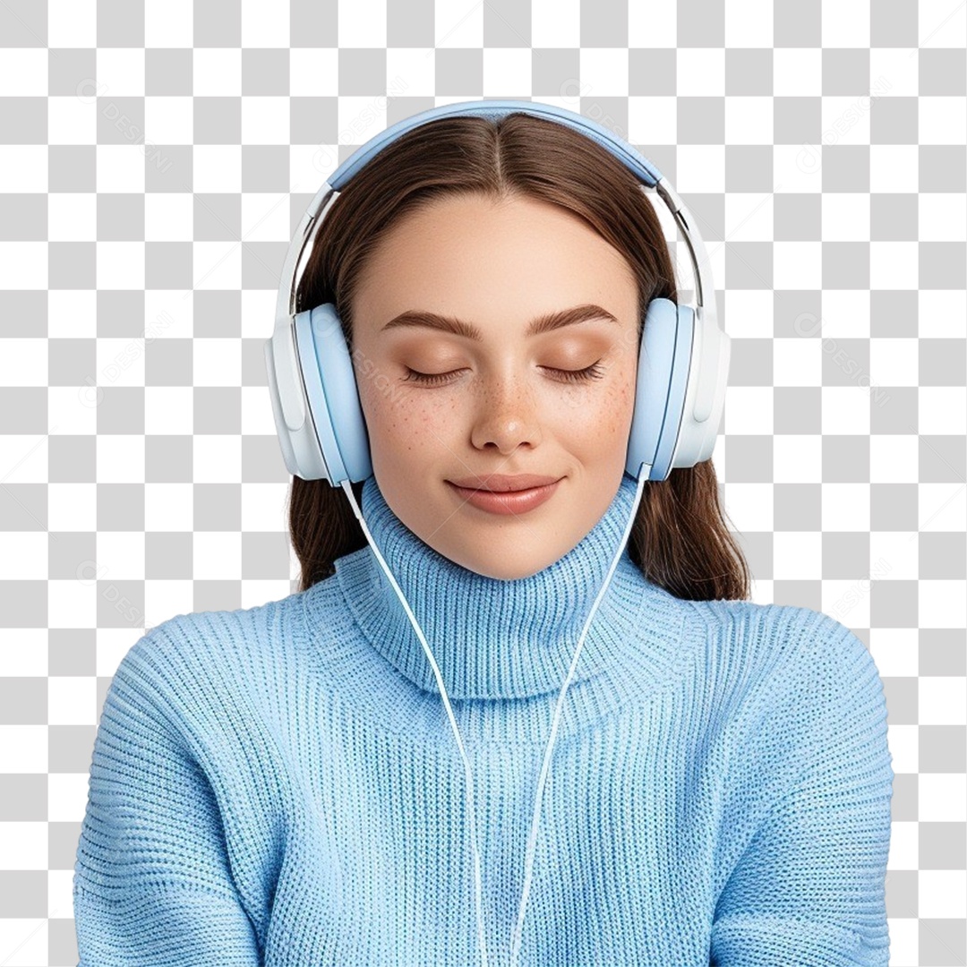 Jovem Mulher Ouvindo Música PNG Transparente
