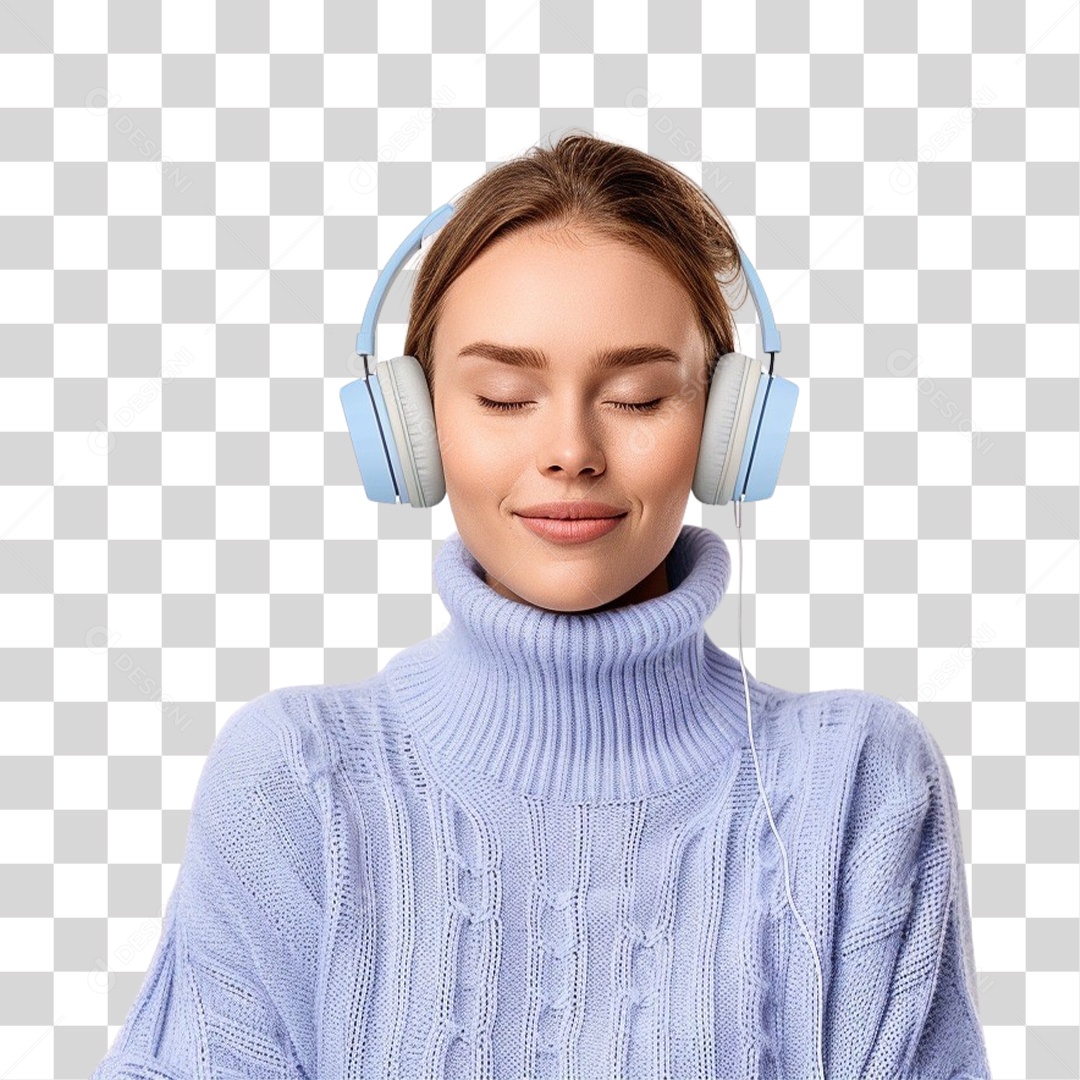 Jovem Mulher Ouvindo Música PNG Transparente