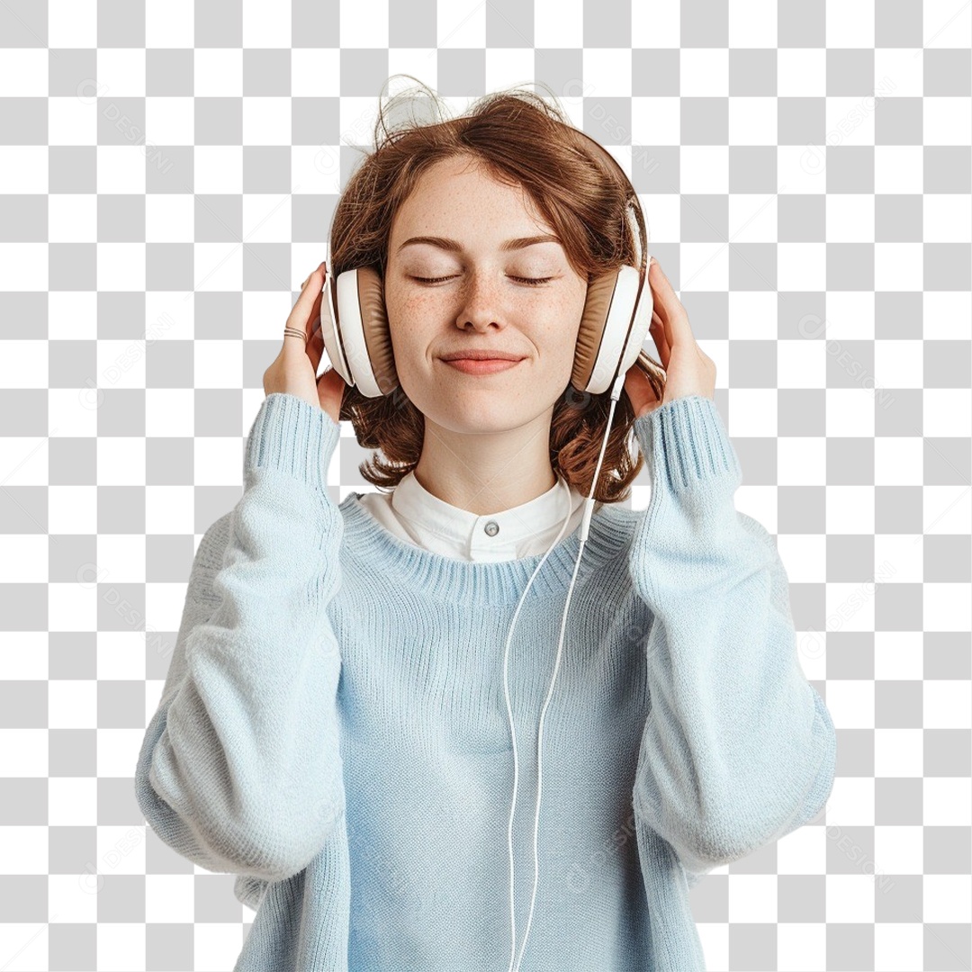 Jovem Mulher Ouvindo Música PNG Transparente