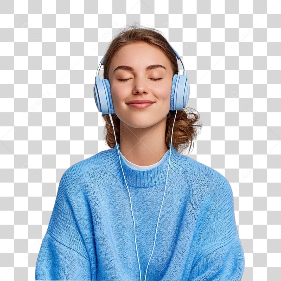 Jovem Mulher Ouvindo Música PNG Transparente