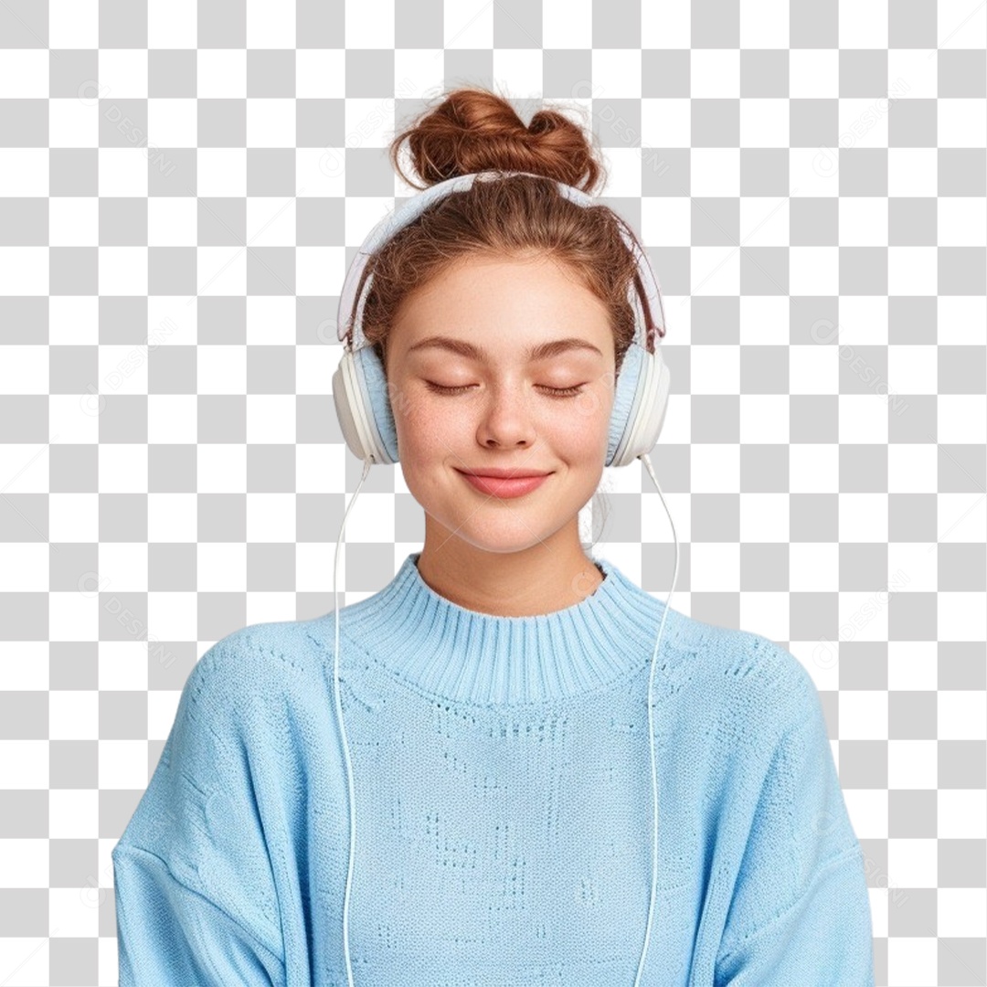 Jovem Mulher Ouvindo Música PNG Transparente