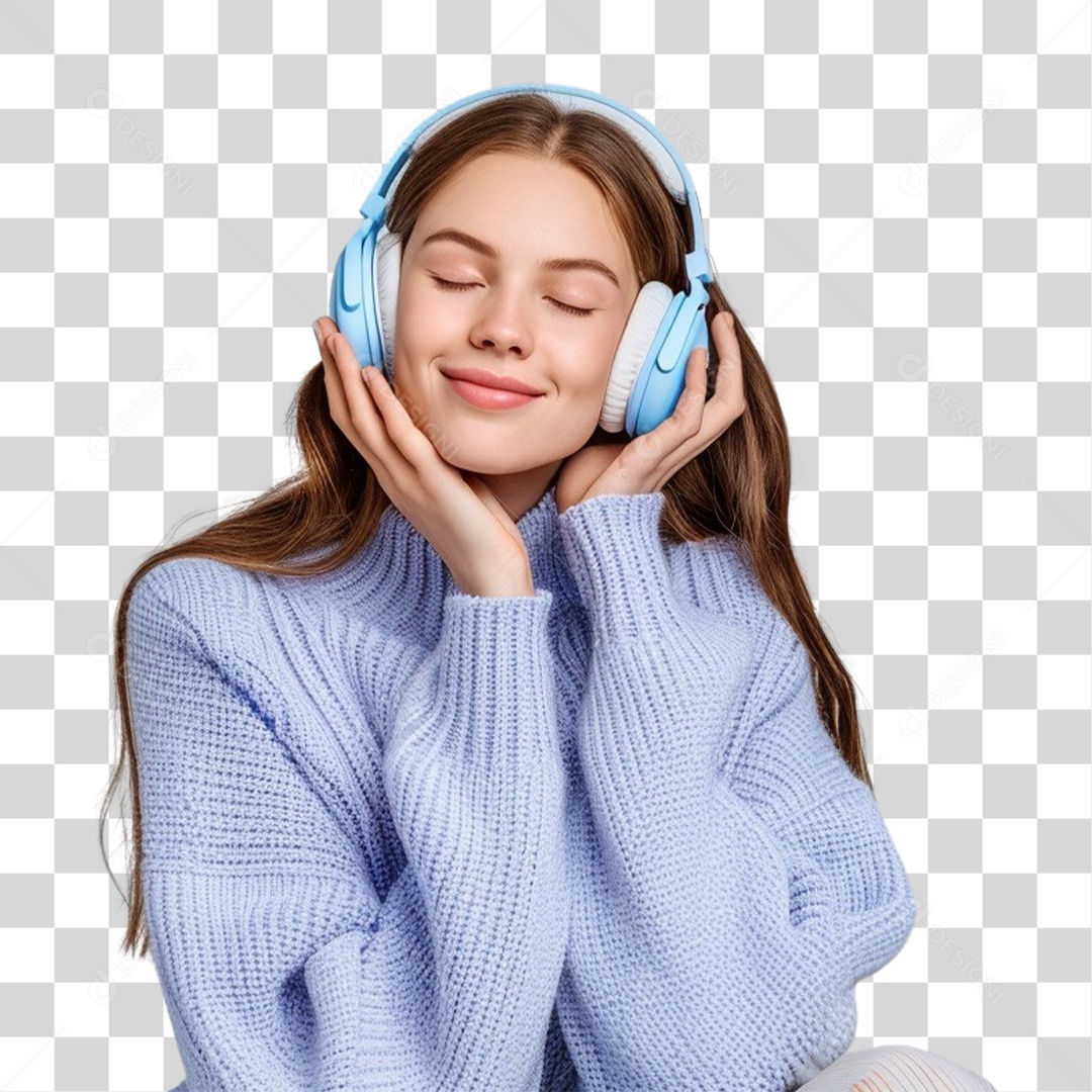 Jovem Mulher Ouvindo Música PNG Transparente