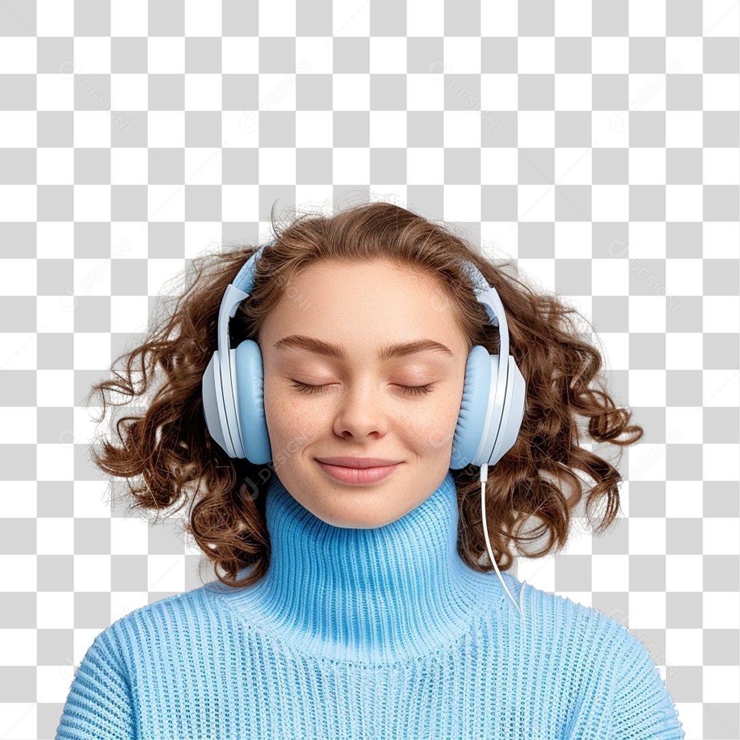 Jovem Mulher Ouvindo Música PNG Transparente