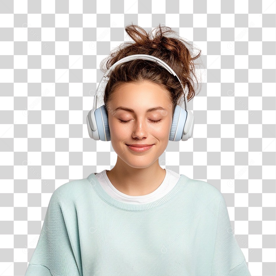 Jovem Mulher Ouvindo Música PNG Transparente