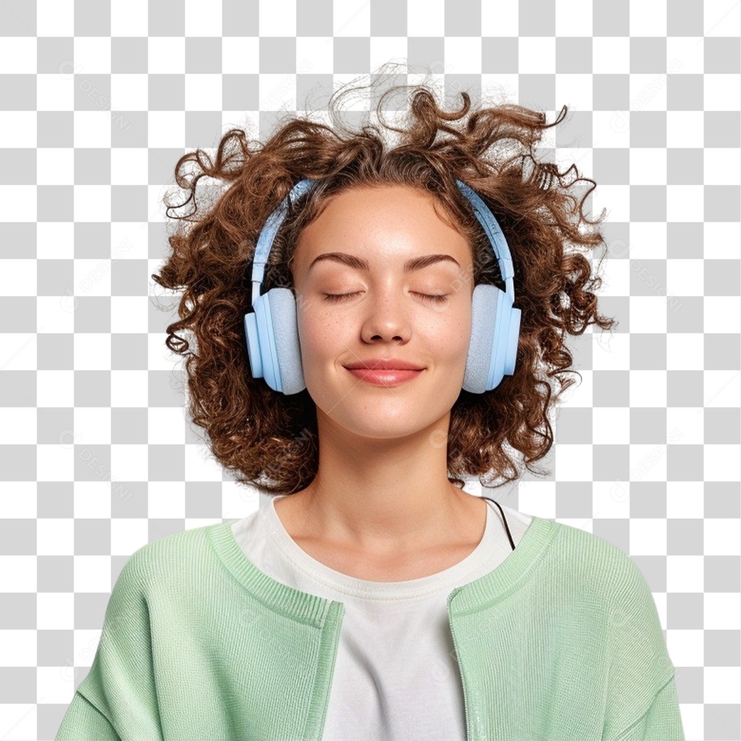 Jovem Mulher Ouvindo Música PNG Transparente