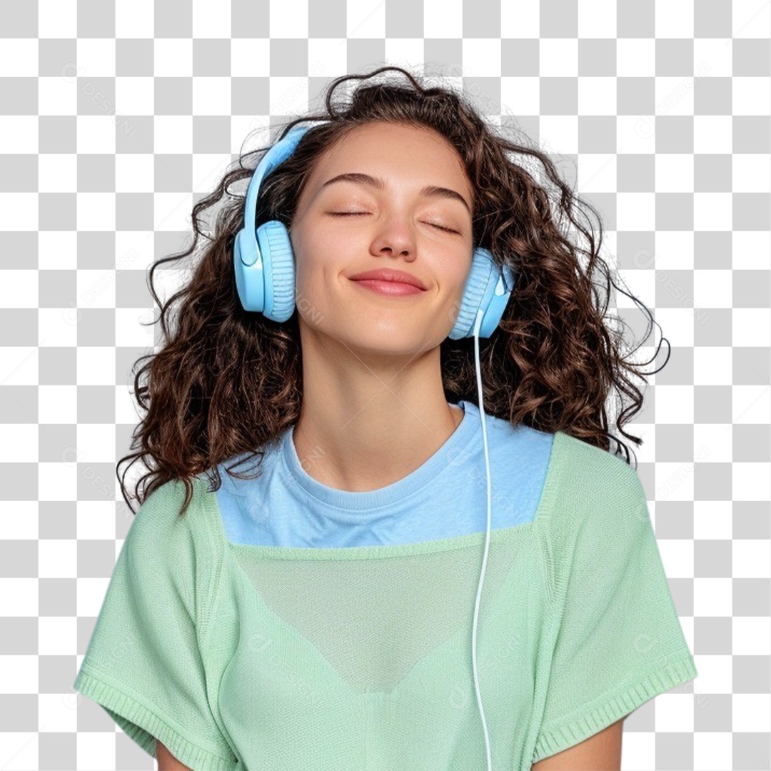 Jovem Mulher Ouvindo Música PNG Transparente