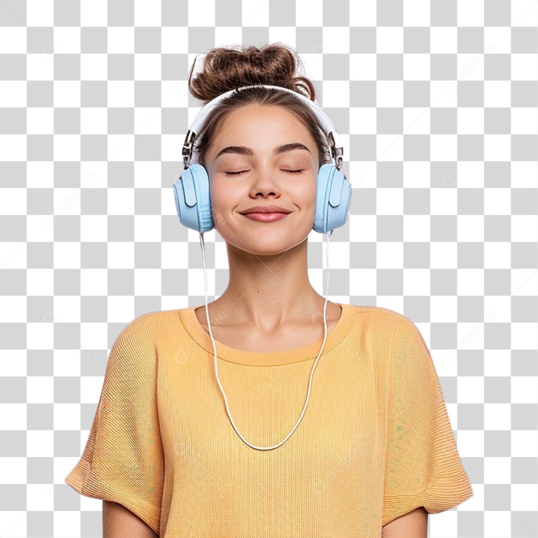 Jovem Mulher Ouvindo Música PNG Transparente
