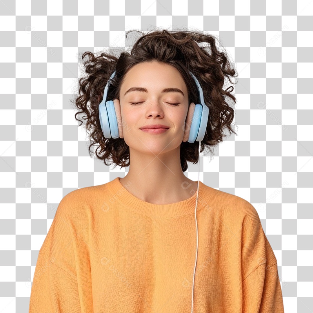 Jovem Mulher Ouvindo Música PNG Transparente