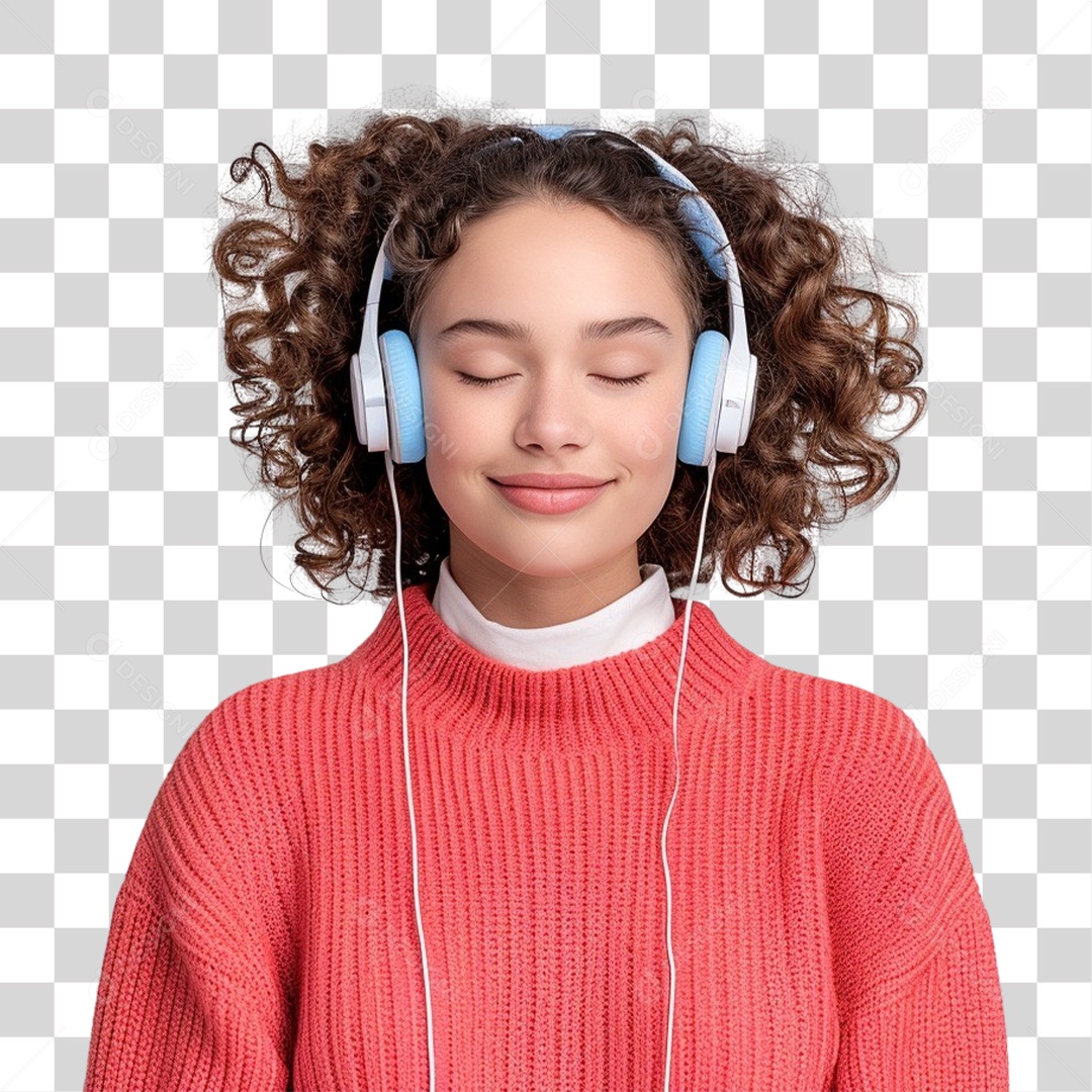 Jovem Mulher Ouvindo Música PNG Transparente