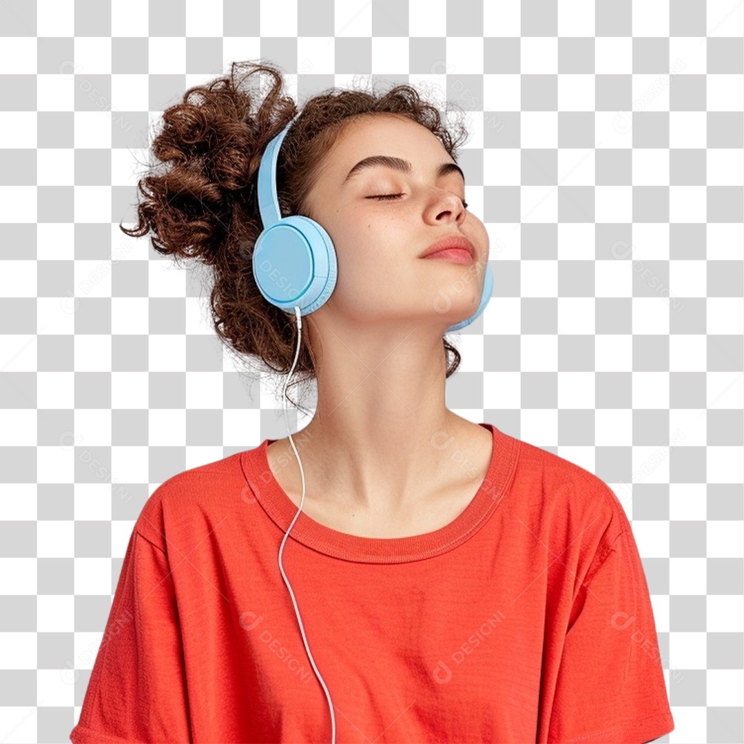 Jovem Mulher Ouvindo Música PNG Transparente