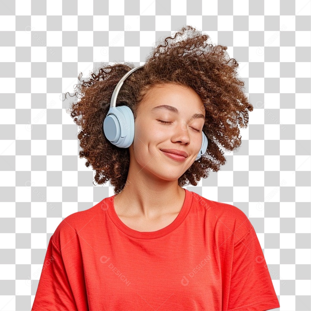 Jovem Mulher Ouvindo Música PNG Transparente
