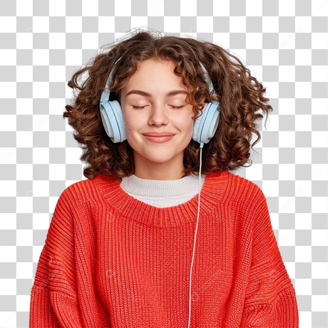 Jovem Mulher Ouvindo Música PNG Transparente