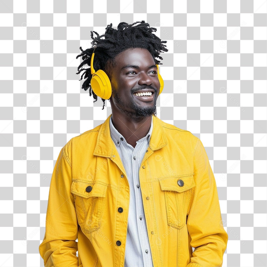 Jovem Negro Ouvindo Música PNG Transparente