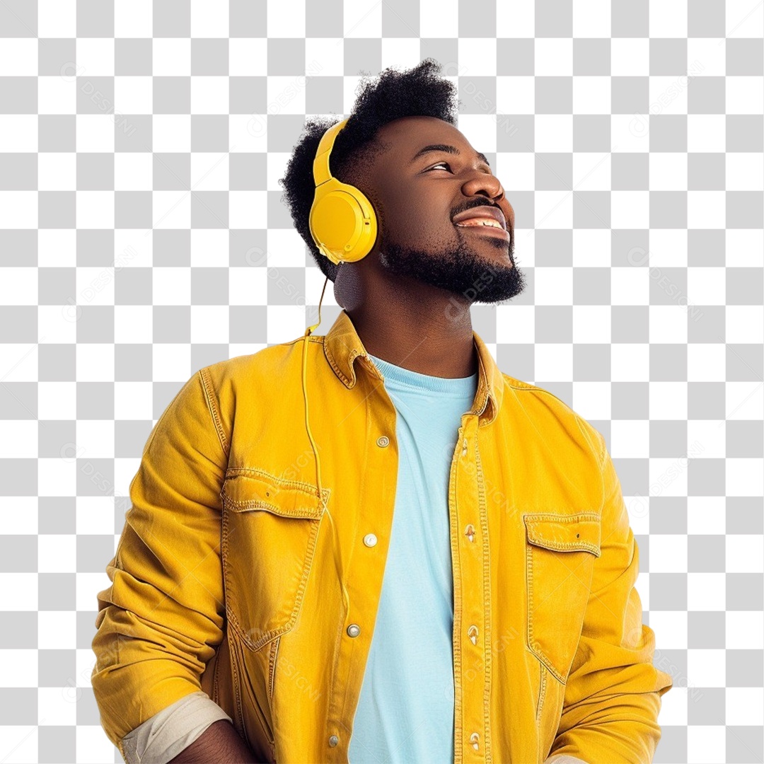 Jovem Negro Ouvindo Música PNG Transparente