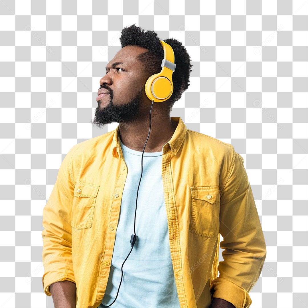 Jovem Negro Ouvindo Música PNG Transparente