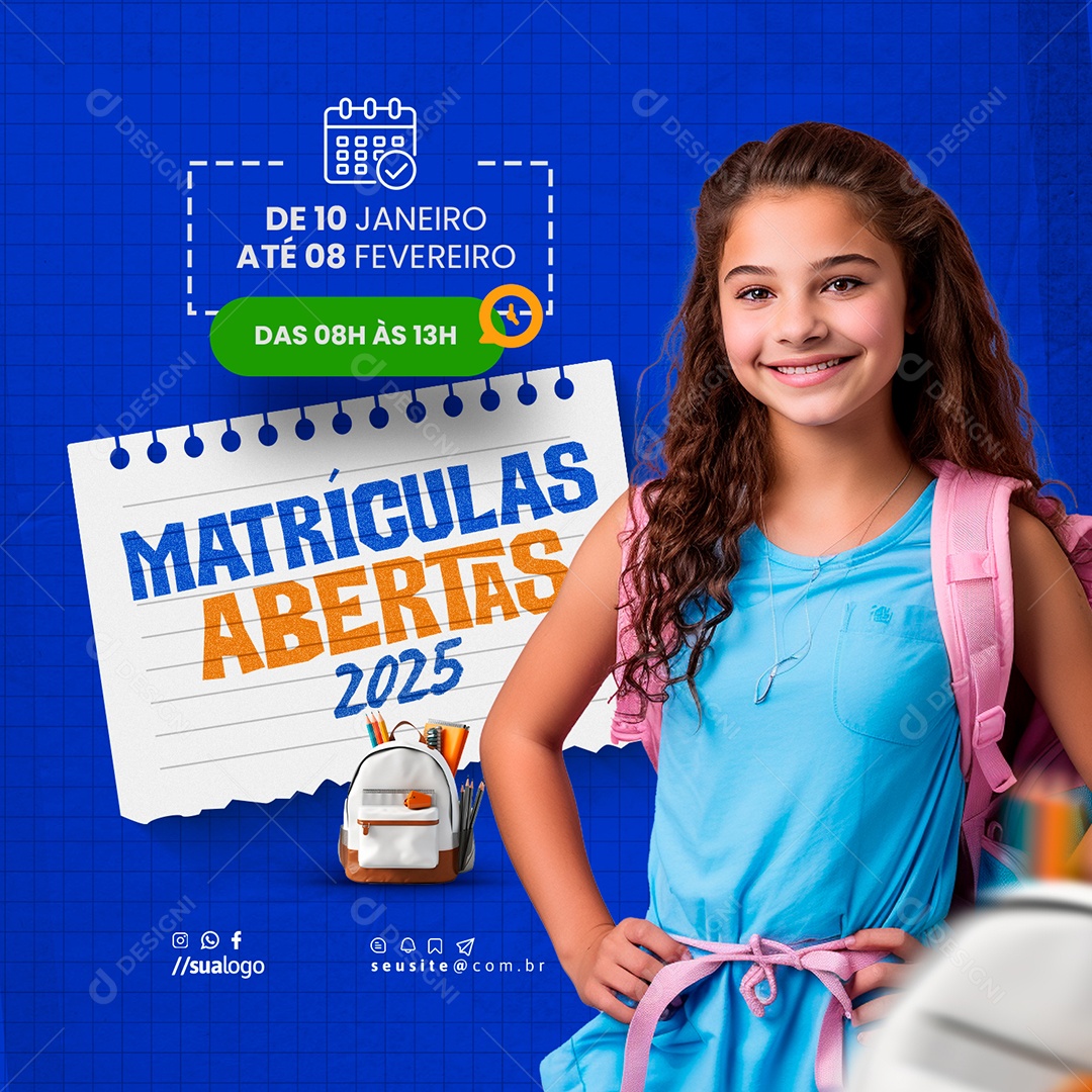 Volta às Aulas Matrículas Abertas Social Media PSD Editável