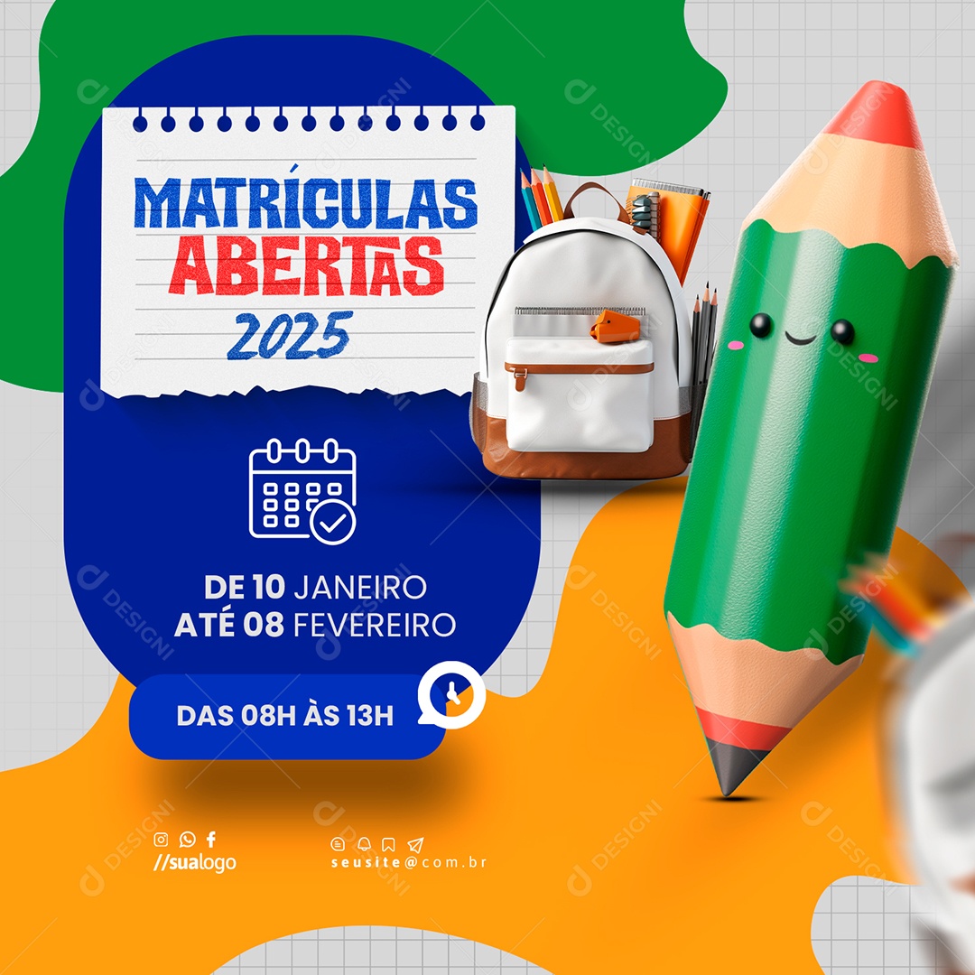 Volta às Aulas Matrículas Abertas Social Media PSD Editável