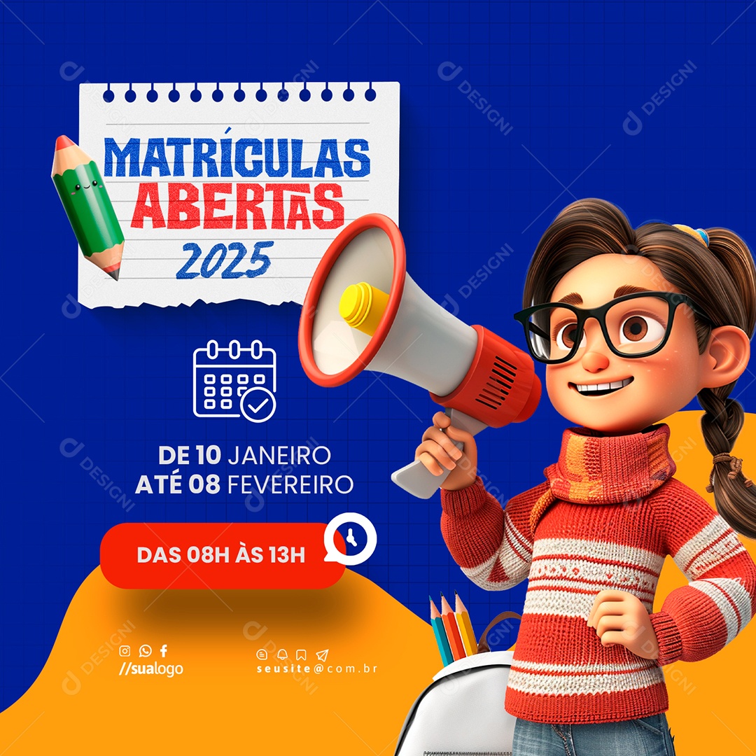 Volta às Aulas Matrículas Abertas Social Media PSD Editável