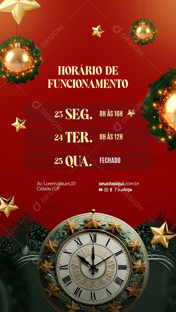 Social Media Story Horário de Funcionamento Natal  PSD Editável