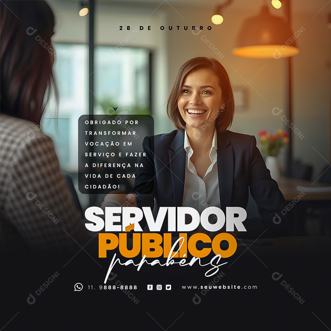 Dia do Servidor Público 28 de Outubro Parabéns Social Media PSD Editável