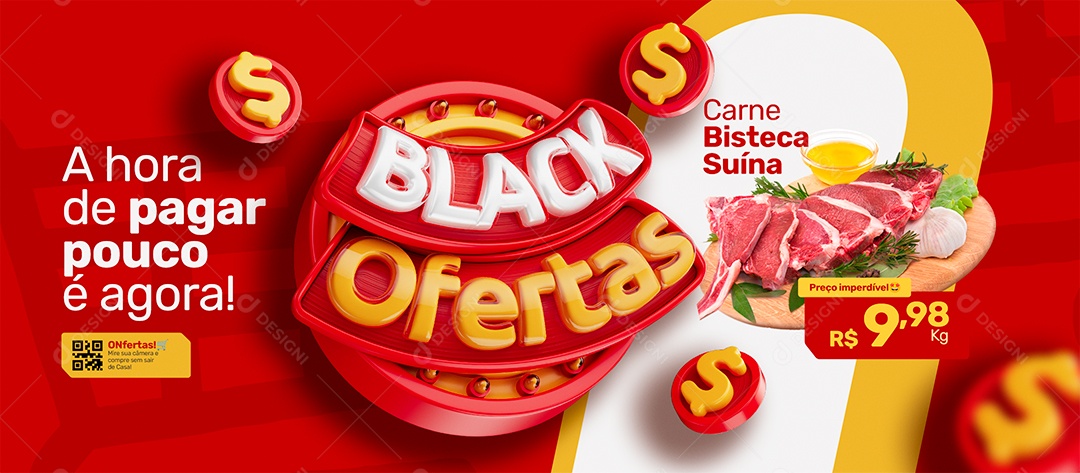 Banner Açougue Social Black Ofertas Media PSD Editável