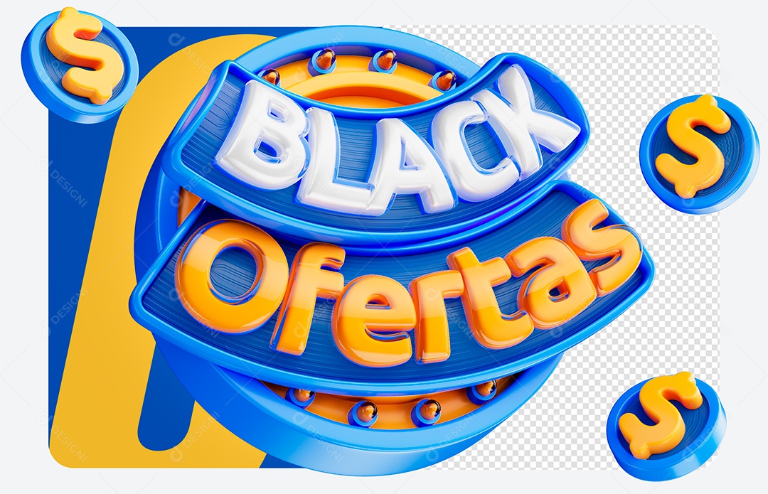 Selo 3D Black Friday Azul para Composição PSD